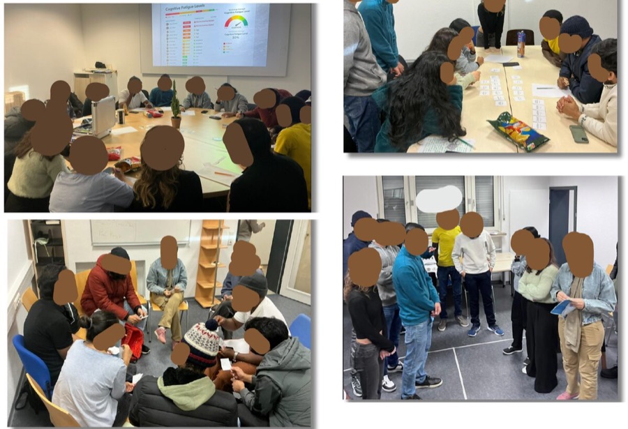 Participants working in groups during the speculative design workshop, faces obscured