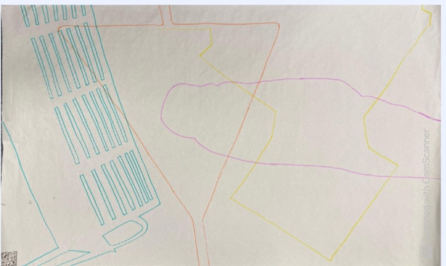 The Nature Blanket laid out, with coloured outlines traced from park shadows